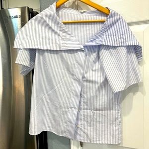 COS assymetrical funnel-neck Striped 100% cotton shirt sz 2